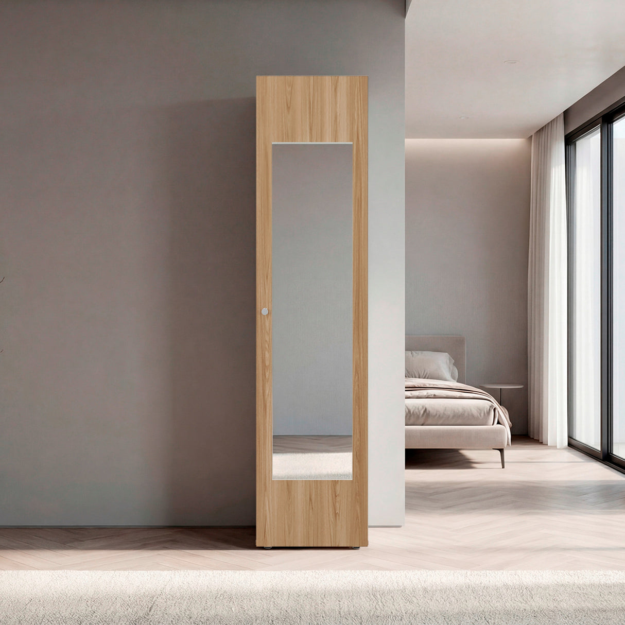 Closet Home Dreams Fresno y Blanco 40x170cm con Tres Entrepaños con Una Puerta y con Espejo