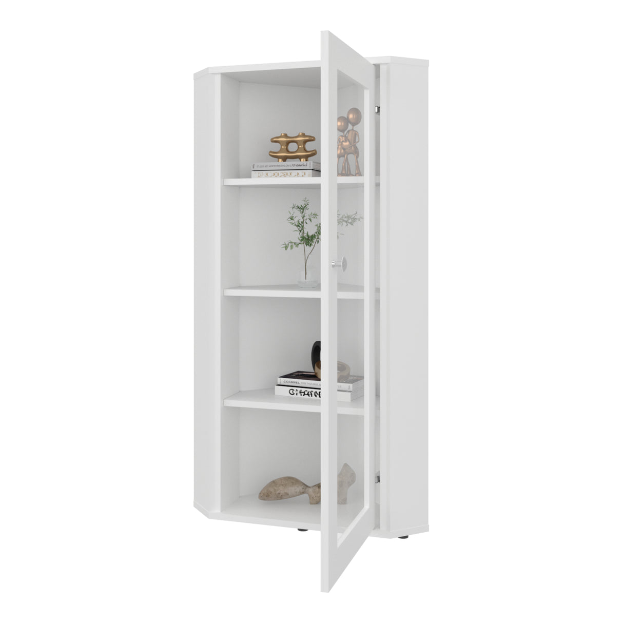 Vitrina Esquinera Genova Blanco 59.4x110.6cm Triangular con Tres Entrepaños - BIBLIOTECAS Y ESTANTERIAS | Bylmo