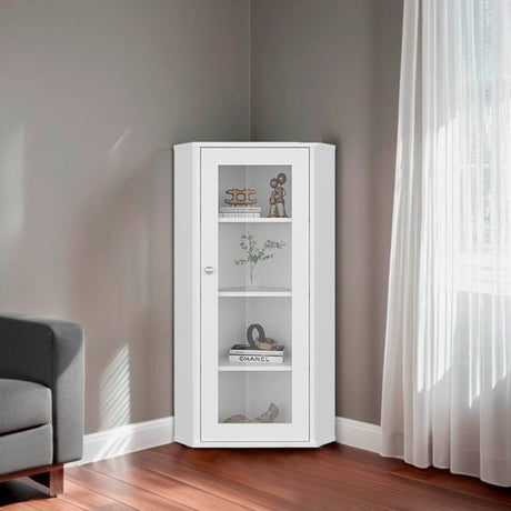 Vitrina Esquinera Genova Blanco 59.4x110.6cm Triangular con Tres Entrepaños - BIBLIOTECAS Y ESTANTERIAS | Bylmo