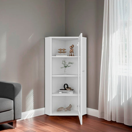 Vitrina Esquinera Genova Blanco 59.4x110.6cm Triangular con Tres Entrepaños - BIBLIOTECAS Y ESTANTERIAS | Bylmo