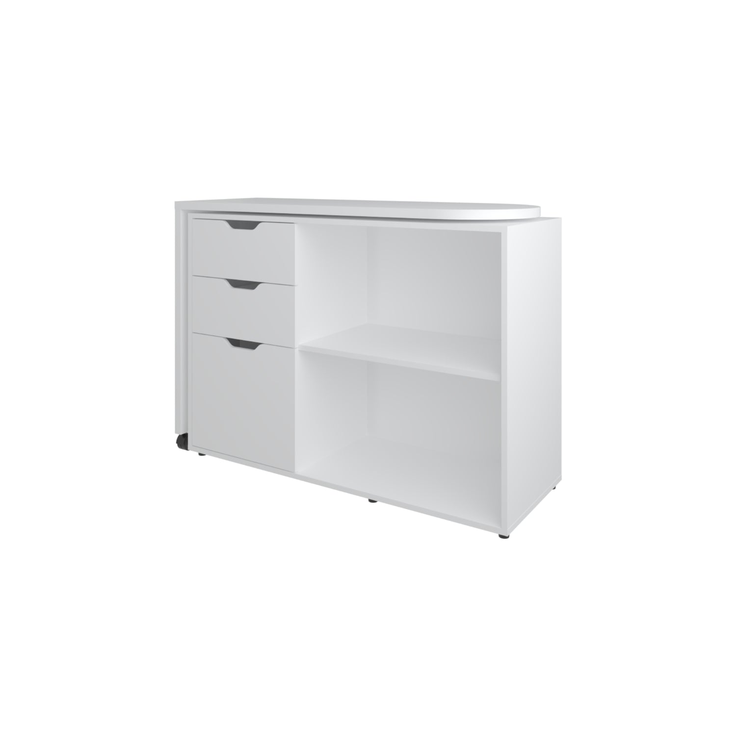 Escritorio Transformable Mova Blanco Marquez 112.9x80.7cm con Tres Cajones y con Organizador de Libros