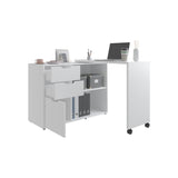 Escritorio Transformable Mova Blanco Marquez 112.9x80.7cm con Tres Cajones y con Organizador de Libros