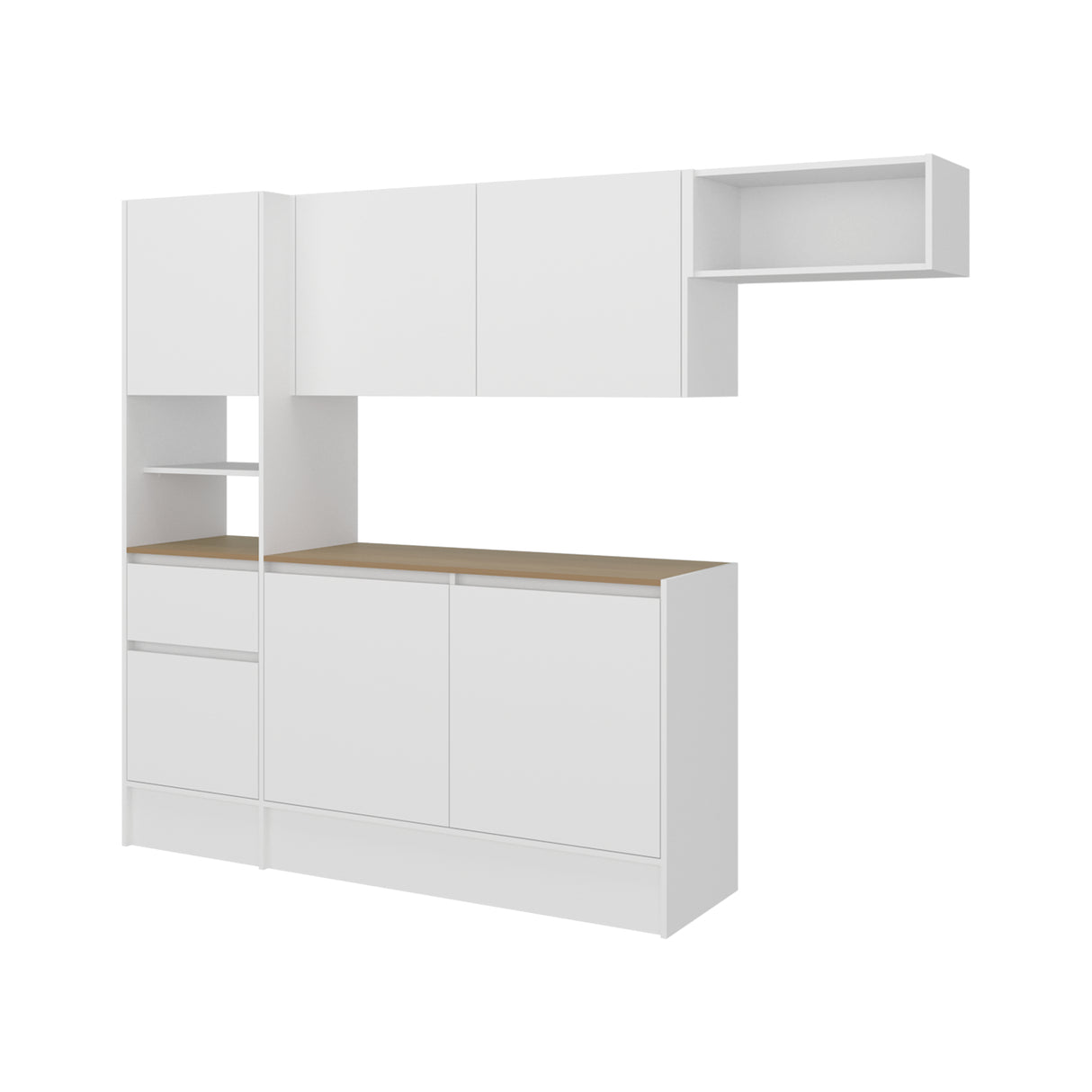 Cocina Dali Blanco y Fresno Europeo 229x182.5cm sin Mesón y sin Pozuelo - COCINAS | Bylmo