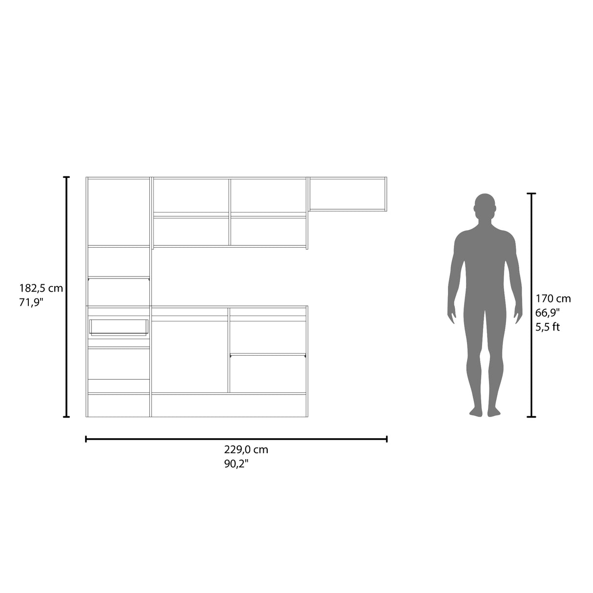 Cocina Dali Blanco y Fresno Europeo 229x182.5cm sin Mesón y sin Pozuelo - COCINAS | Bylmo