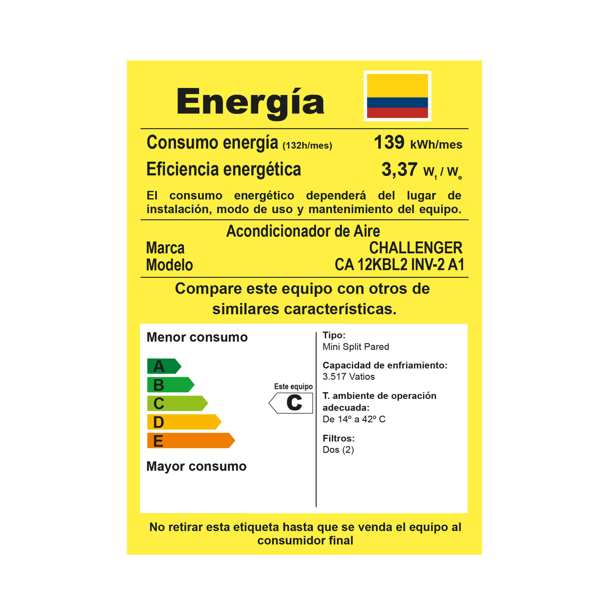 Aire Acondicionado Challenger Blanco 82x19.5cm 220 Voltios 12000 BTU con Tecnología Inverter - AIRES ACONDICIONADOS | Bylmo