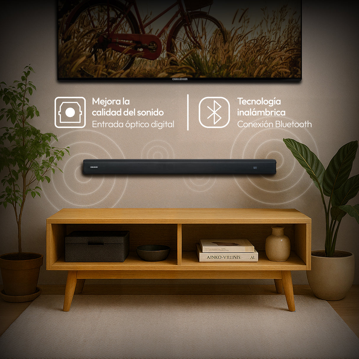 Barra de Sonido Challenger Negro 80x6cm con Bluetooth y Control Remoto - BARRAS DE SONIDO | Bylmo