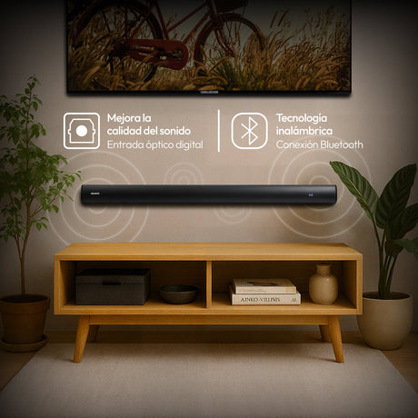 Barra de Sonido Challenger Negro 90x7cm con Bluetooth y Control Remoto