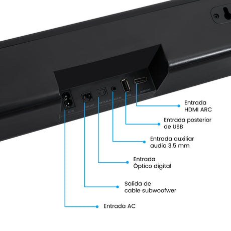 Barra de Sonido con Subwoofer Challenger Negro 55x43.9cm con Bluetooth y Control Remoto