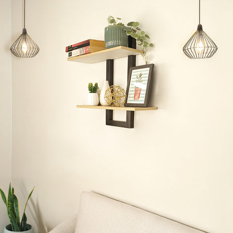 Repisa en Escalera Madera Natural y Negro 45x50cm con Dos Entrepaños - REPISAS | Bylmo