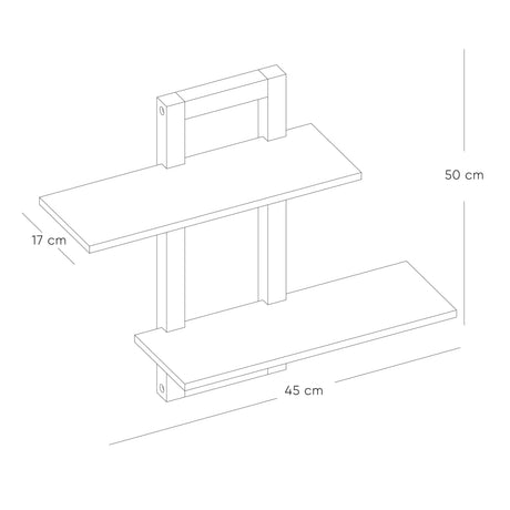 Repisa en Escalera Madera Natural y Negro 45x50cm con Dos Entrepaños - REPISAS | Bylmo