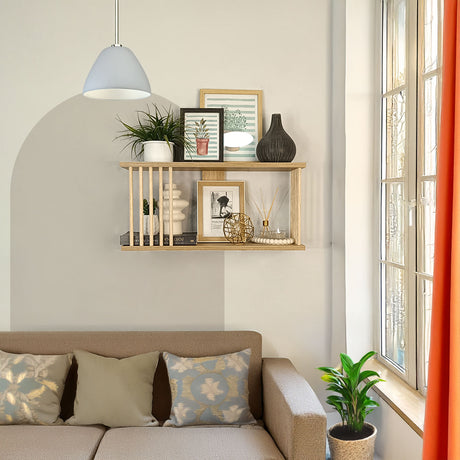 Repisa Rectangular Oasis Fresno Balance y Pino Natural 60x30cm con Dos Entrepaños - REPISAS | Bylmo