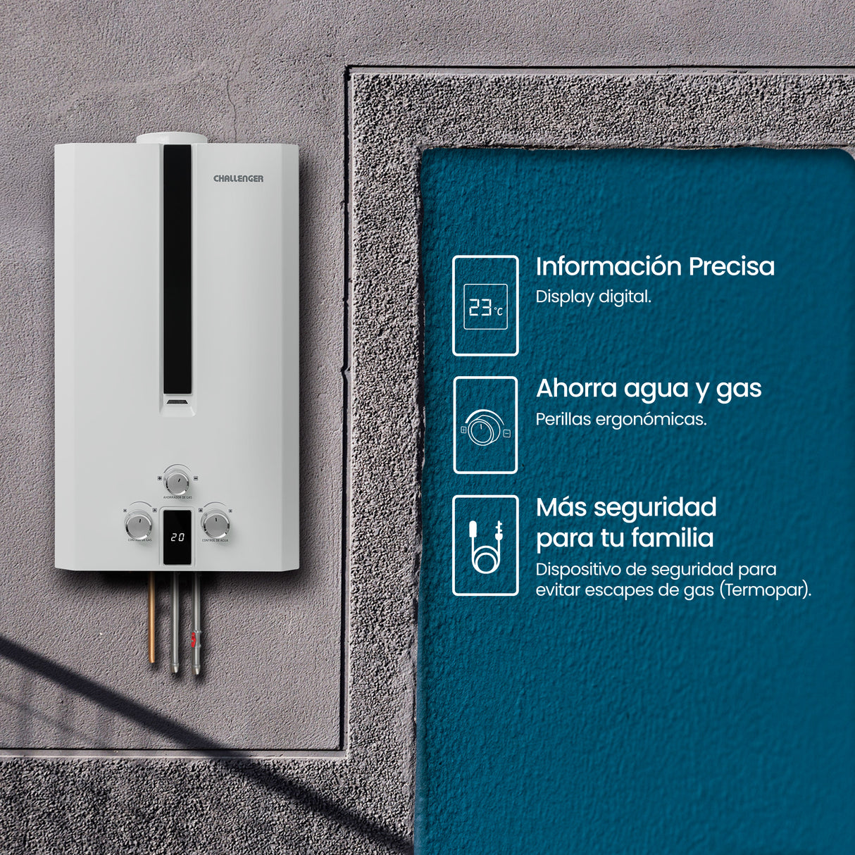 Calentador de Agua Challenger Blanco y Negro 35x61cm 12 Litros de Tiro Natural para Gas Natural - CALENTADORES DE AGUA | Bylmo