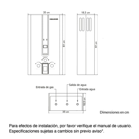Calentador de Agua Challenger Blanco y Negro 35x61cm 12 Litros de Tiro Natural para Gas Propano - CALENTADORES DE AGUA | Bylmo