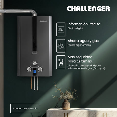 Calentador de Agua Challenger Negro 42x71cm 16 Litros de Tiro Forzado para Gas Natural - CALENTADORES DE AGUA | Bylmo