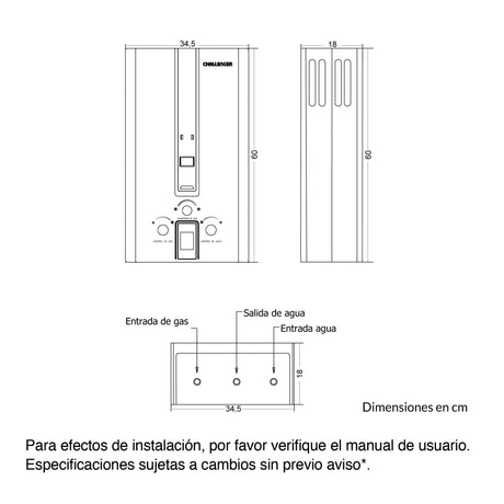 Calentador de Agua Challenger Negro 34.5x60cm 10 Litros de Tiro Forzado para Gas Natural - CALENTADORES DE AGUA | Bylmo