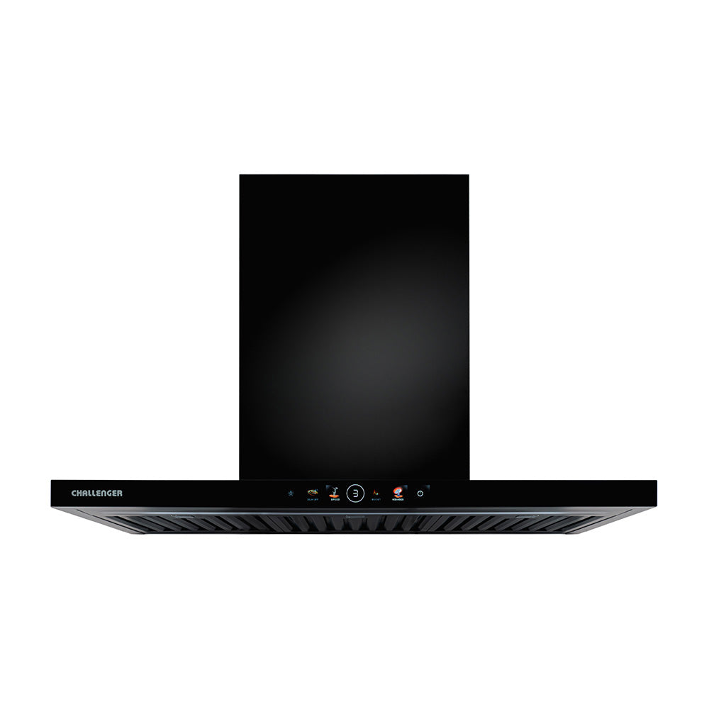 Campana Península Challenger Aura Negro 90x111cm de Tres Velocidades con Pantalla Digital - CAMPANAS Y EXTRACTORES | Bylmo