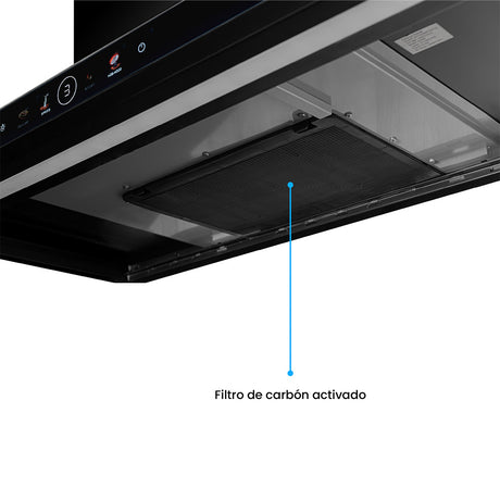Campana Península Challenger Aura Negro 90x111cm de Tres Velocidades con Pantalla Digital - CAMPANAS Y EXTRACTORES | Bylmo