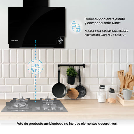 Campana Península Challenger Aura Negro 60x79.5cm de Tres Velocidades - CAMPANAS Y EXTRACTORES | Bylmo
