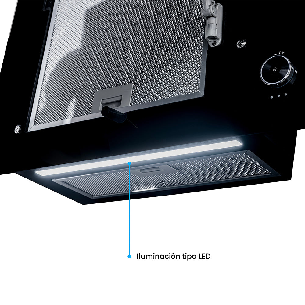Campana Península Challenger Aura Negro 60x79.5cm de Tres Velocidades - CAMPANAS Y EXTRACTORES | Bylmo