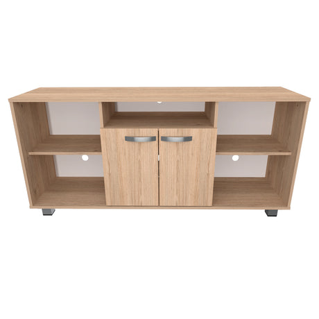 Mesa para TV Arena y Blanco 140x65cm Para TV Hasta 60 Pulgadas con Un Cajón con Ranuras para Cables y con Patas - MUEBLES DE TV | Bylmo