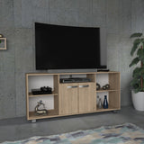 Mesa para TV Arena y Blanco 140x65cm Para TV Hasta 60 Pulgadas con Un Cajón con Ranuras para Cables y con Patas - MUEBLES DE TV | Bylmo