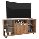 Mesa para TV Amaretto y Blanco 140x65cm Para TV Hasta 60 Pulgadas con Un Cajón con Ranuras para Cables y con Patas - MUEBLES DE TV | Bylmo