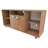 Mesa para TV Amaretto y Blanco 140x65cm Para TV Hasta 60 Pulgadas con Un Cajón con Ranuras para Cables y con Patas - MUEBLES DE TV | Bylmo