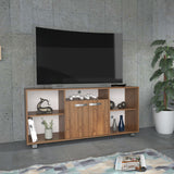 Mesa para TV Amaretto y Blanco 140x65cm Para TV Hasta 60 Pulgadas con Un Cajón con Ranuras para Cables y con Patas - MUEBLES DE TV | Bylmo