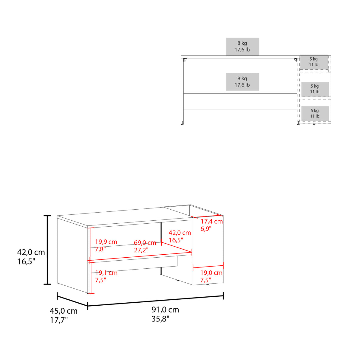 Mesa de Centro Adel Capri y Fresno 91x42cm Rectangular con Compartimiento - MESAS DE CENTRO | Bylmo