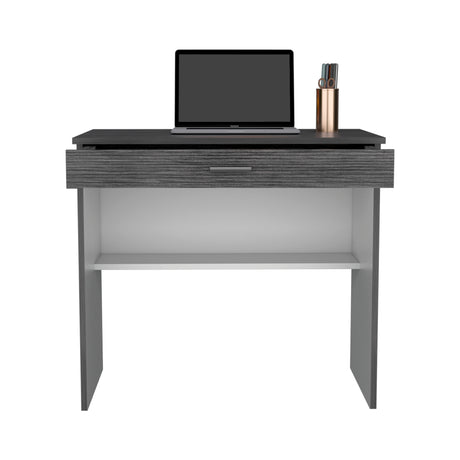 Escritorio 80C Roble Gris y Blanco 80x73.6cm con Un Cajón - ESCRITORIOS | Bylmo