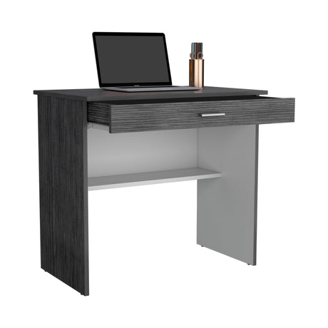 Escritorio 80C Roble Gris y Blanco 80x73.6cm con Un Cajón - ESCRITORIOS | Bylmo