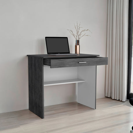 Escritorio 80C Roble Gris y Blanco 80x73.6cm con Un Cajón - ESCRITORIOS | Bylmo