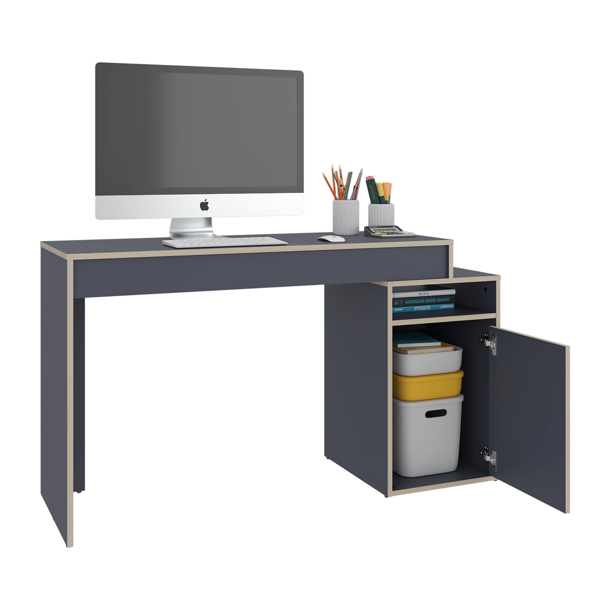 Centro de Computo Normandy Azul 132x75cm con Organizador de Libros - ESCRITORIOS | Bylmo