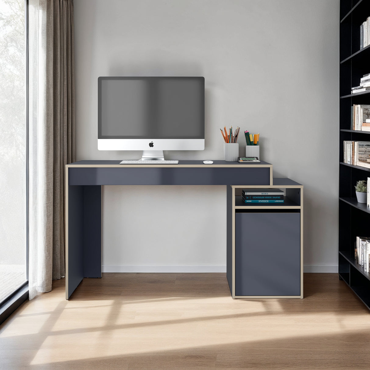 Centro de Computo Normandy Azul 132x75cm con Organizador de Libros - ESCRITORIOS | Bylmo