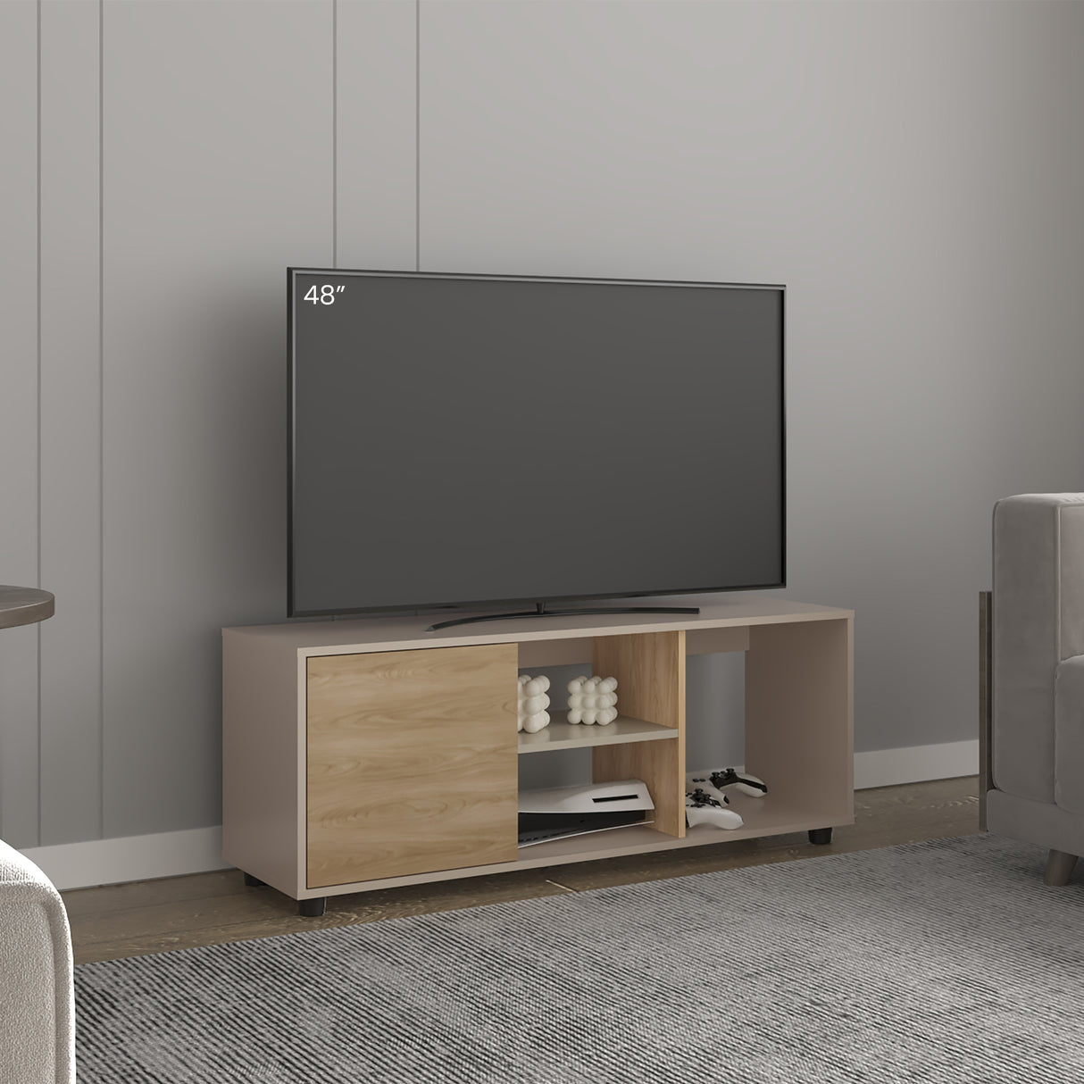 Rack de TV Adel Capri y Fresno Europeo 120.3x46.7cm para TV Hasta 50" Pulgadas con Tres Compartimientos - MUEBLES DE TV | Bylmo