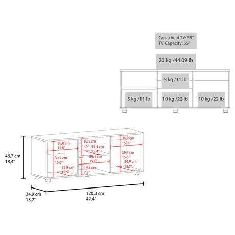 Rack de TV Adel Capri y Wengue 120.3x46.7cm para TV Hasta 50" Pulgadas con Tres Compartimientos - MUEBLES DE TV | Bylmo