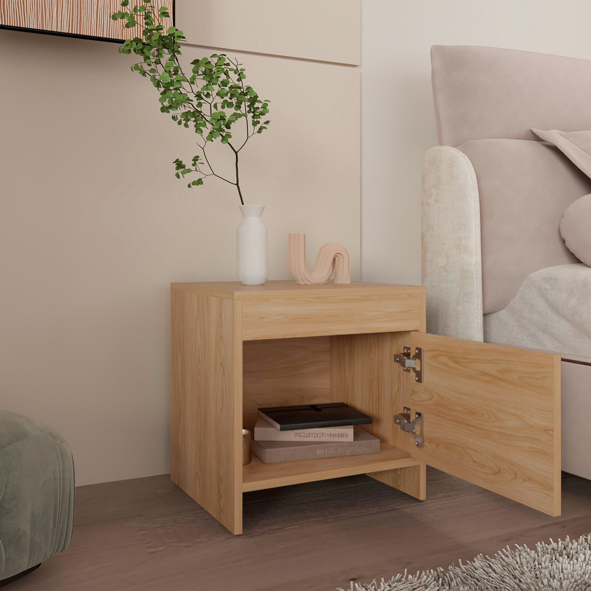 Mesa de Noche Colore Fresno Europeo 40x41.6cm con Una Puerta - MESAS DE NOCHE | Bylmo