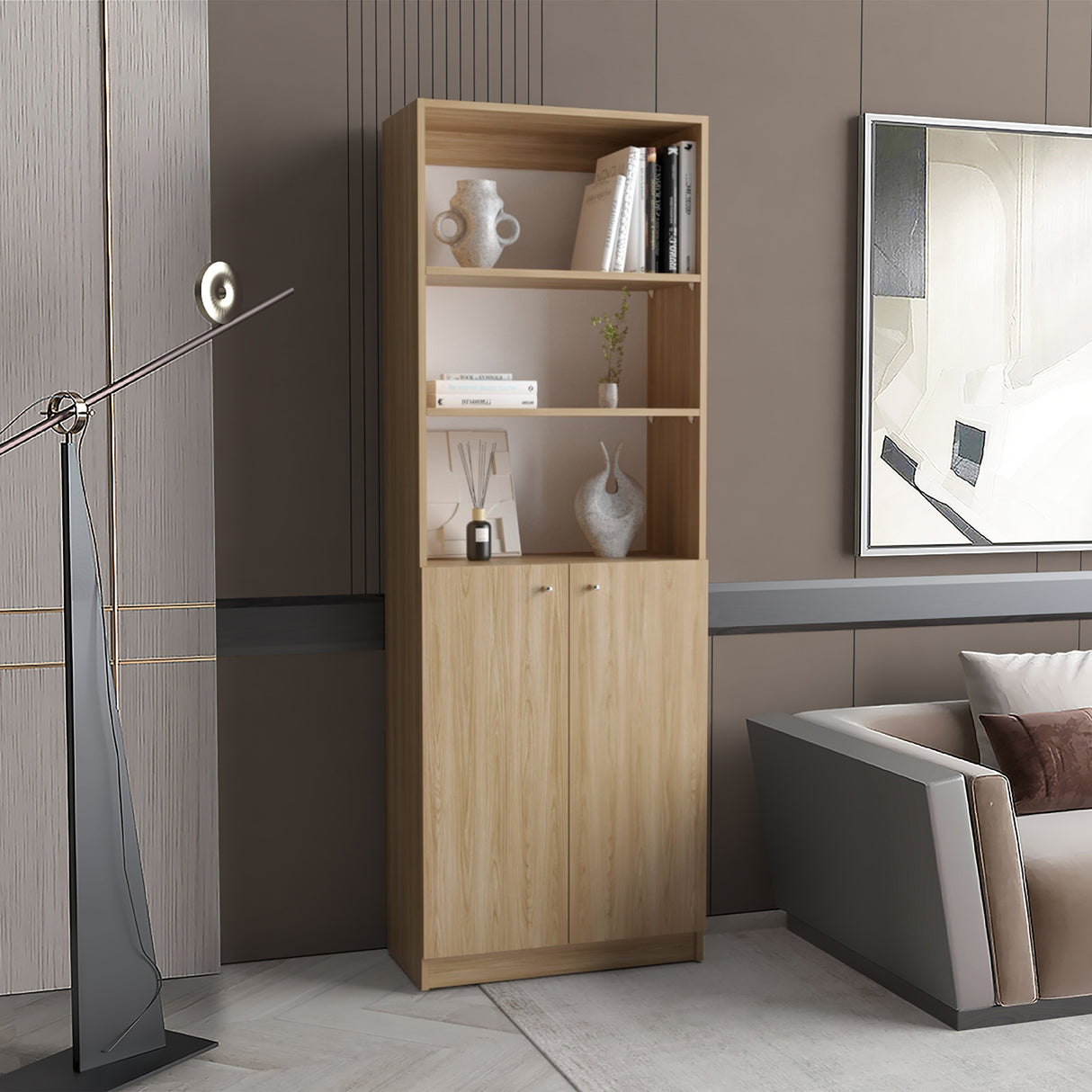 Estantería Rectangular Home Fresno Europeo y Blanco Marquez 62.8x180.6cm con Tres Compartimientos y con Un Entrepaños - BIBLIOTECAS Y ESTANTERIAS | Bylmo