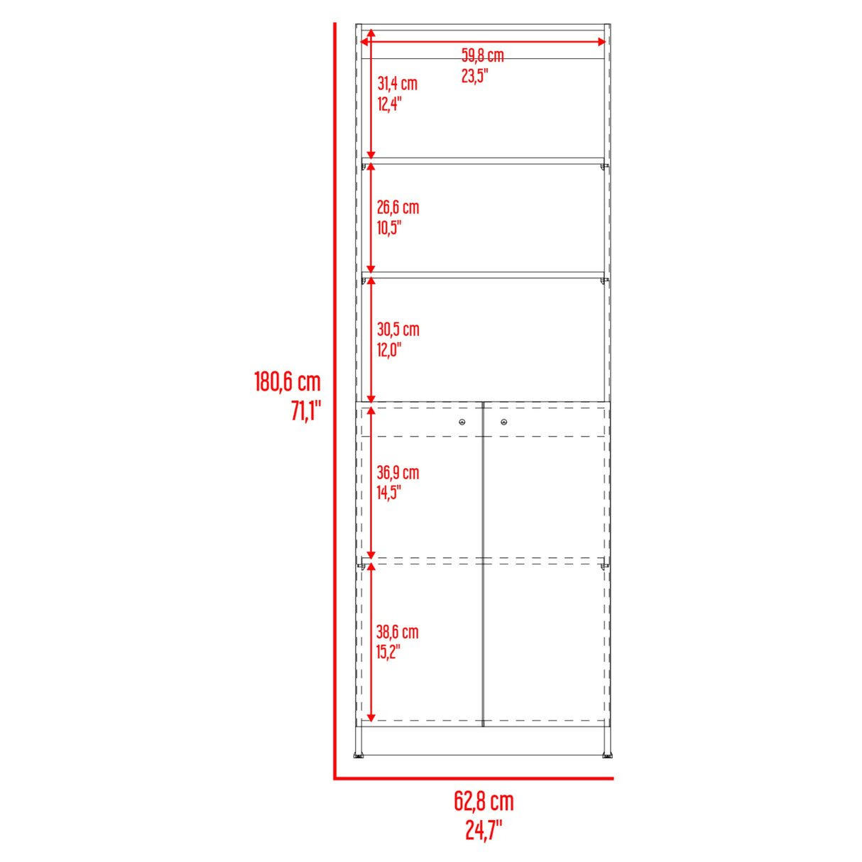 Estantería Rectangular Home Fresno Europeo y Blanco Marquez 62.8x180.6cm con Tres Compartimientos y con Un Entrepaños - BIBLIOTECAS Y ESTANTERIAS | Bylmo