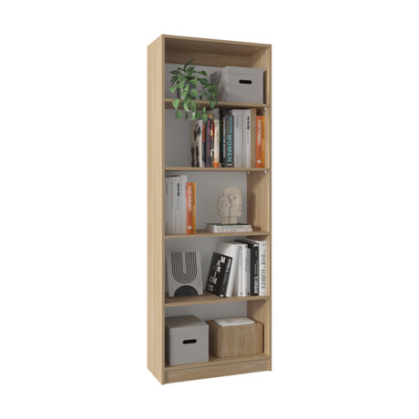 Estantería Rectangular Home Fresno Europeo y Blanco Marquez 62.8x180.6cm con Cuatro Compartimientos y con Tres Entrepaños - BIBLIOTECAS Y ESTANTERIAS | Bylmo