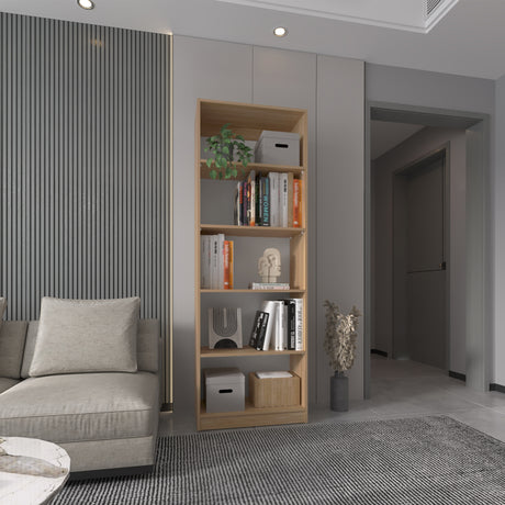 Estantería Rectangular Home Fresno Europeo y Blanco Marquez 62.8x180.6cm con Cuatro Compartimientos y con Tres Entrepaños - BIBLIOTECAS Y ESTANTERIAS | Bylmo