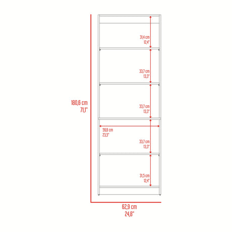 Estantería Rectangular Home Fresno Europeo y Blanco Marquez 62.8x180.6cm con Cuatro Compartimientos y con Tres Entrepaños - BIBLIOTECAS Y ESTANTERIAS | Bylmo
