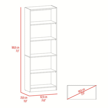 Estantería Rectangular Home Fresno Europeo y Blanco Marquez 62.8x180.6cm con Cuatro Compartimientos y con Tres Entrepaños - BIBLIOTECAS Y ESTANTERIAS | Bylmo