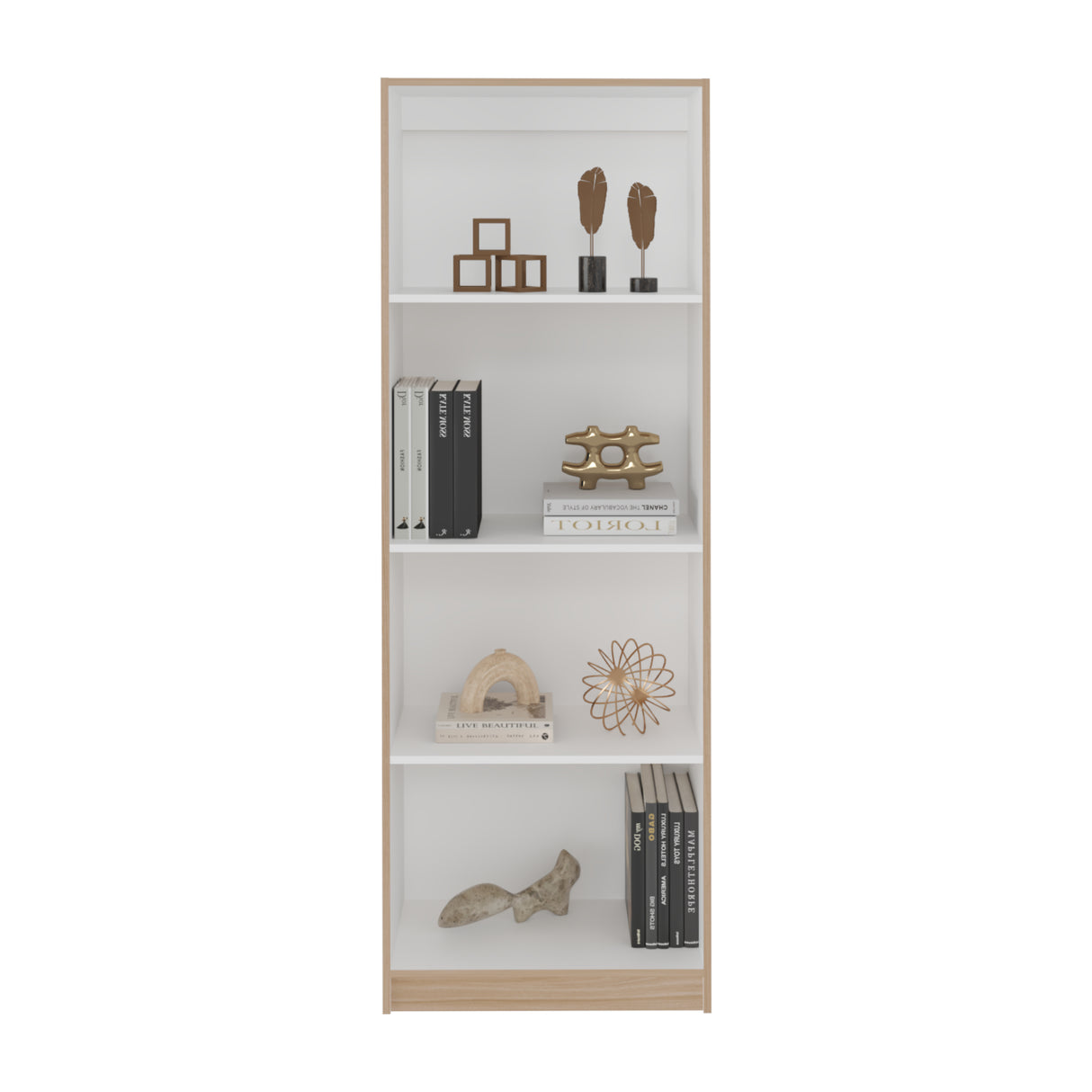 Estantería Rectangular Home Fresno Europeo y Blanco 62.8x180.6cm con Cuatro Compartimientos y con Tres Entrepaños - BIBLIOTECAS Y ESTANTERIAS | Bylmo