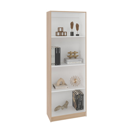 Estantería Rectangular Home Fresno Europeo y Blanco 62.8x180.6cm con Cuatro Compartimientos y con Tres Entrepaños - BIBLIOTECAS Y ESTANTERIAS | Bylmo