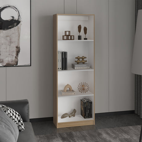 Estantería Rectangular Home Fresno Europeo y Blanco 62.8x180.6cm con Cuatro Compartimientos y con Tres Entrepaños - BIBLIOTECAS Y ESTANTERIAS | Bylmo