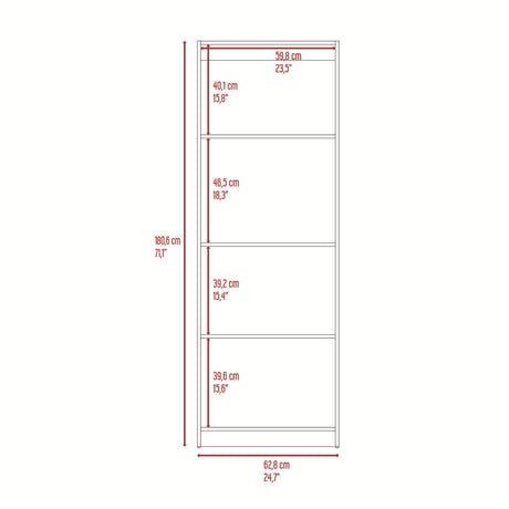 Estantería Rectangular Home Fresno Europeo y Blanco 62.8x180.6cm con Cuatro Compartimientos y con Tres Entrepaños - BIBLIOTECAS Y ESTANTERIAS | Bylmo