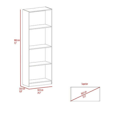 Estantería Rectangular Home Fresno Europeo y Blanco 62.8x180.6cm con Cuatro Compartimientos y con Tres Entrepaños - BIBLIOTECAS Y ESTANTERIAS | Bylmo