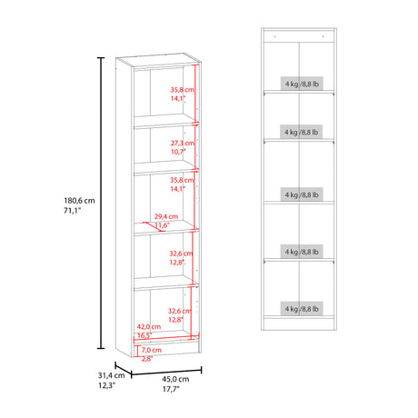 Estantería Rectangular Home Milan y Blanco 45x180.6cm con Cuatro Entrepaños - BIBLIOTECAS Y ESTANTERIAS | Bylmo
