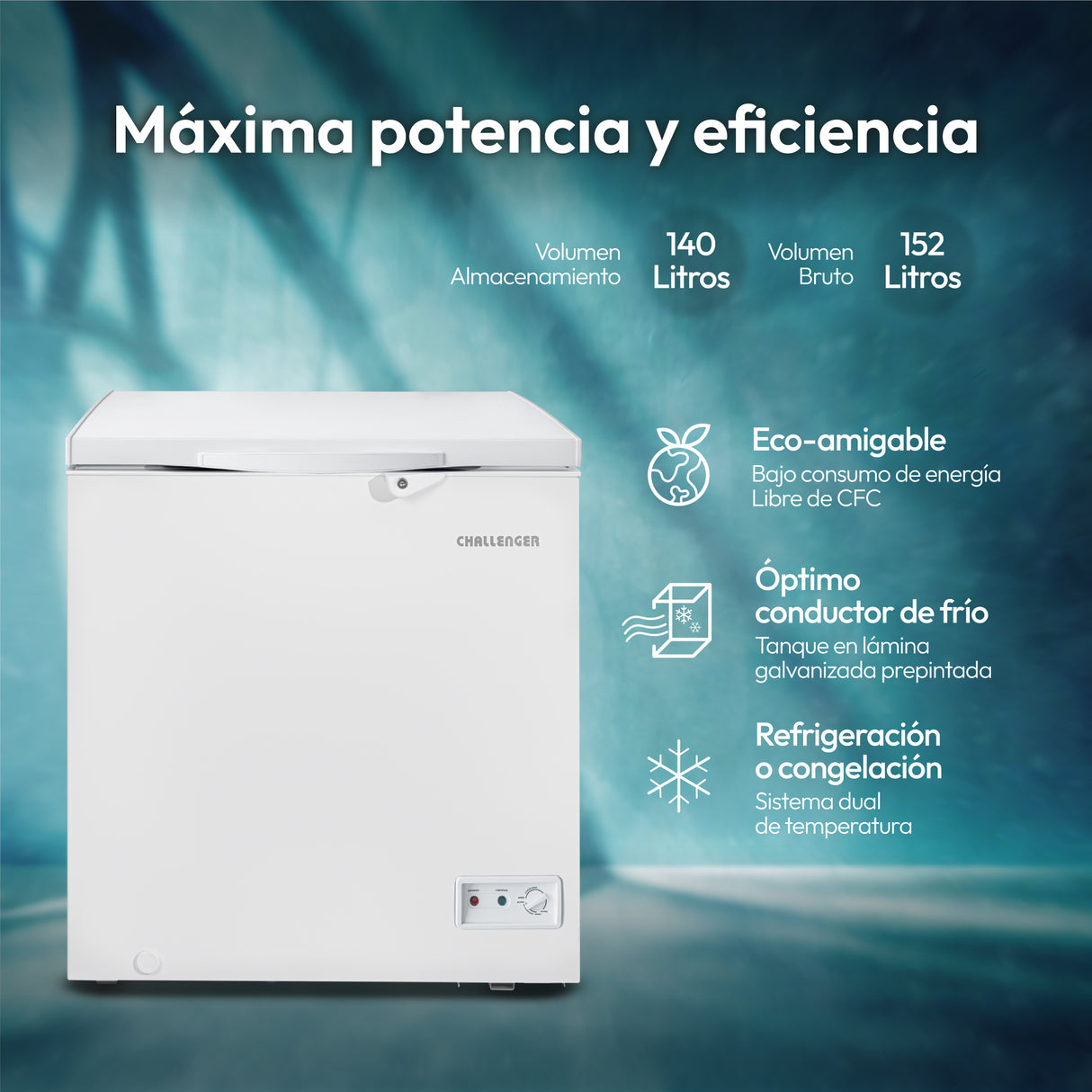 Congelador Challenger Blanco 75.4x84.5cm de 140 Litros Frost con Un Compartimiento - CONGELADORES | Bylmo
